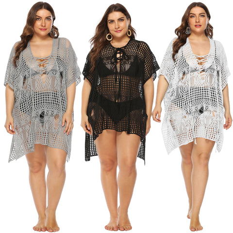 Image of Loose See Through Crochet Lace Beach Cover Up Dress