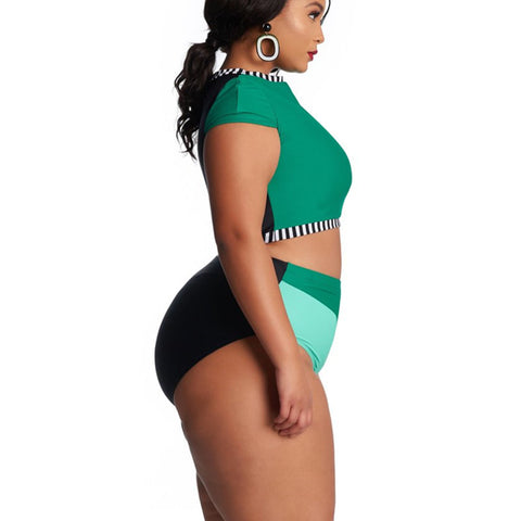 Image of Multicolored Patchwork Two Piece Bikini Plus Size Swimsuit