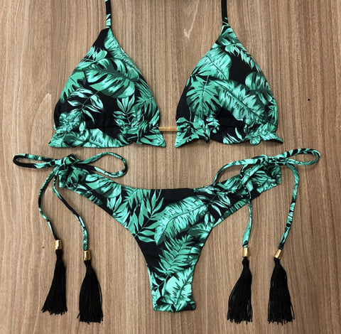 Image of Multicolored Printed Side Tie Two Piece Swimsuit Bikini Beach Set