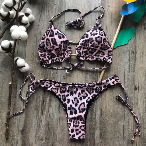 Image of Multicolored Printed Side Tie Two Piece Swimsuit Bikini Beach Set