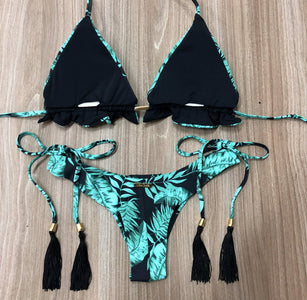 Multicolored Printed Side Tie Two Piece Swimsuit Bikini Beach Set