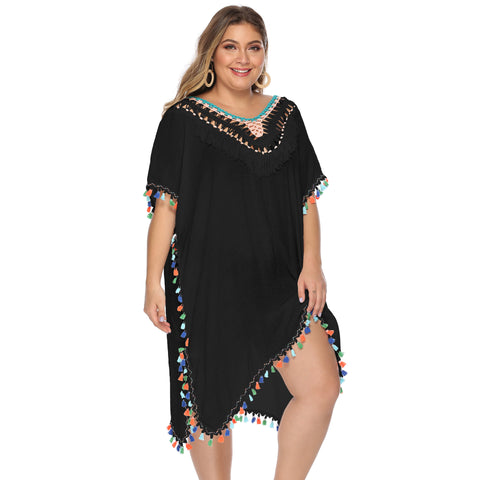Image of Colorful Crochet Tassel Beach Cover Up Dress