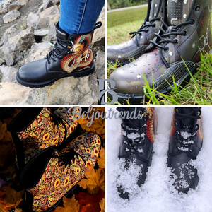 Colorful Floral Women's Vegan Leather Ankle Boots, Fashion Lace,Up Boots,