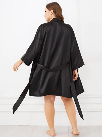 Image of Sexy Solid Satin Lounge Robe Resort Wear