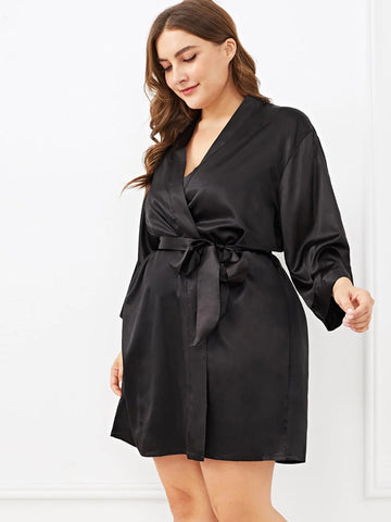 Image of Sexy Solid Satin Lounge Robe Resort Wear
