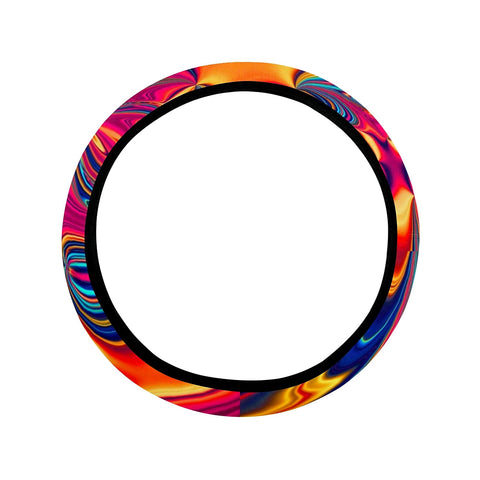 Image of Colorful Abstract Art Neon Steering Wheel Cover, Car Accessories, Car