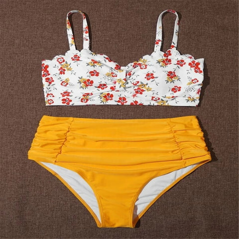 Image of Floral Ruffle Two Piece Bikini Swimsuit