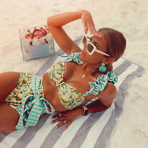 Image of Classic Two Piece Vintage Ruffle Bikini Swimsuit Beach Set