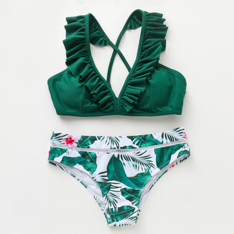 Image of Ruffle Bikini Two Piece Tropical Swimsuit Beach Set