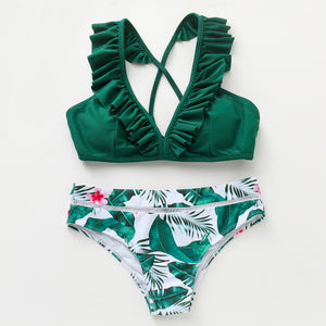 Ruffle Bikini Two Piece Tropical Swimsuit Beach Set