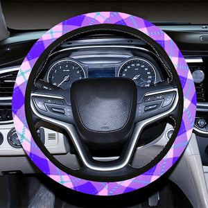 Purple Plaid Pattern Steering Wheel Cover, Car Accessories, Car decoration,