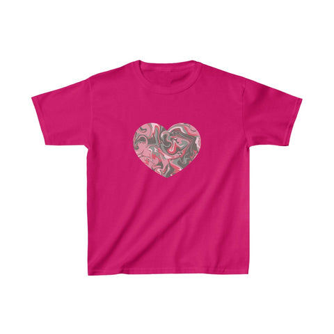 Image of Pink And Grey Marbled Heart Kids Heavy Cotton™ Tee