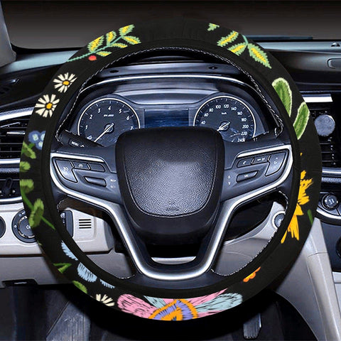 Image of Birds And Flowers Floral Pattern Steering Wheel Cover, Car Accessories, Car decoration, comfortable grip & Padding, car decor