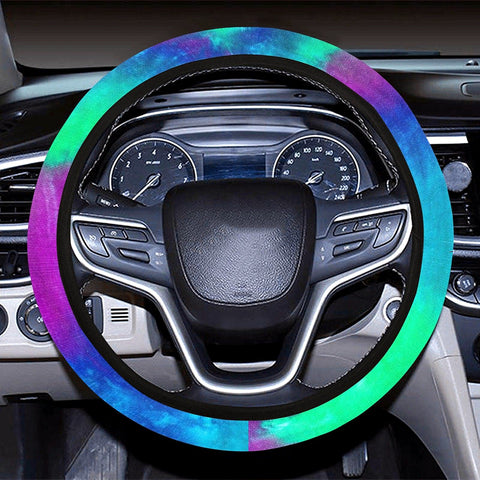Image of Purple Green Tie Dye Abstract Art Steering Wheel Cover, Car Accessories, Car