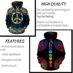 Grey Wolf Mandala Hoodies For Women, Oversize Hoodie, Hippie, Multi Colored,