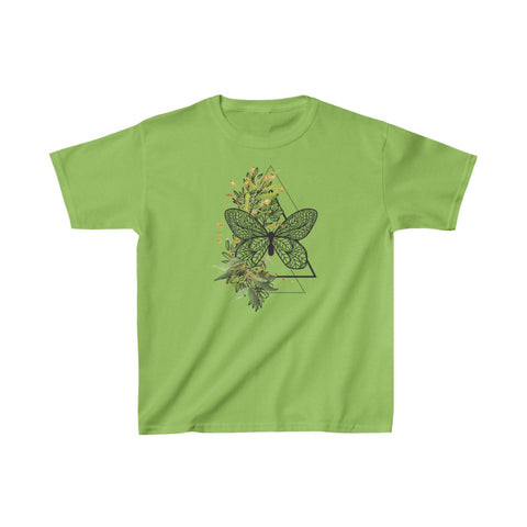 Image of Floral Geometric Butterfly Kids Heavy Cotton Tshirt