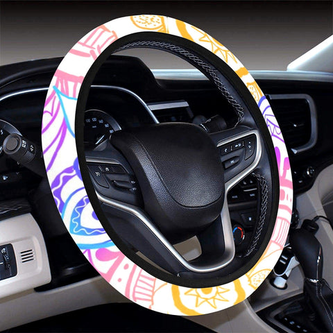 Image of Pink Purple Hippie Mandala Boho Chic Bohemian Steering Wheel Cover, Car