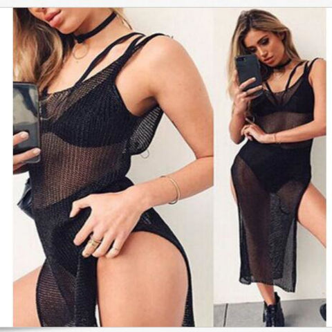 Image of Shiny Knitted Split Cover Up Dress