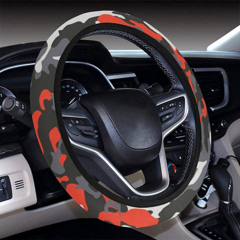 Image of Gray And Red Camouflage Steering Wheel Cover, Car Accessories, Car decoration,