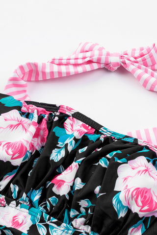 Image of Mixed Print Tie,Back Two Piece Bikini Swimsuit Set