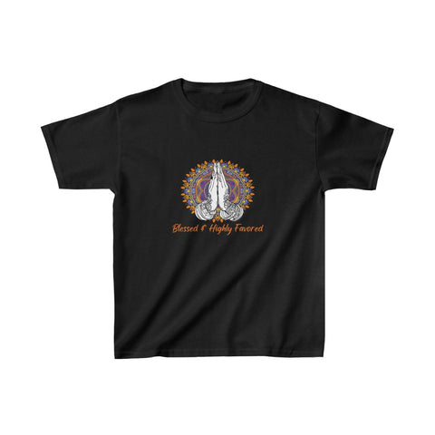 Image of Blessed And Highly Favored Praying Hands Kids Heavy Cotton Tshirt