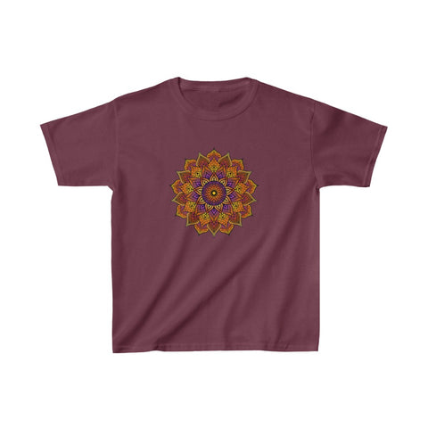 Image of Floral Mandala Multicolored Kids Heavy Cotton Tshirt