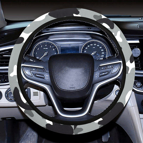 Image of Black Grey Camouflage Steering Wheel Cover, Car Accessories, Car decoration,