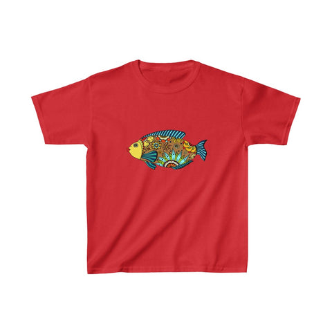 Image of Colorful Mandala Fish Kids Heavy Cotton Tshirt