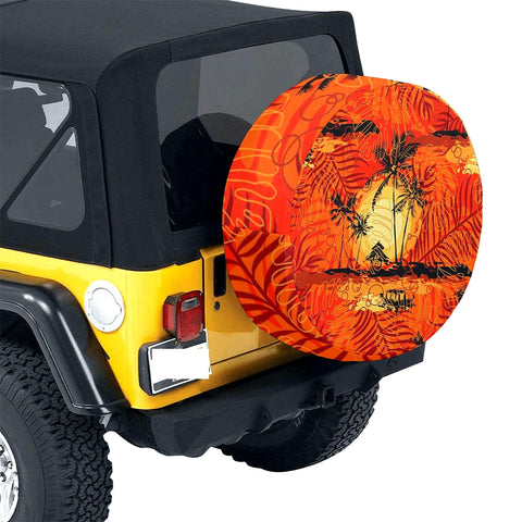 Image of Tropical Palm Beach Orange Spare Tire Cover, Car Accessories, ,Camper,Trailer