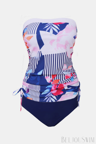 Image of Printed Ruched Strapless Two Piece Bikini Swimsuit Set