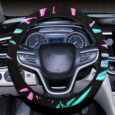Image of Tropical Bamboo Leaves Floral Steering Wheel Cover, Car Accessories, Car