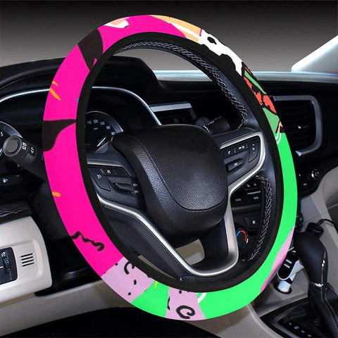 Image of Abstract Fun Color Patterns Steering Wheel Cover, Car Accessories, Car