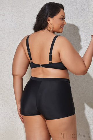 Image of Plus Size Drawstring Two Piece Bikini Shorts Swimsuit Set