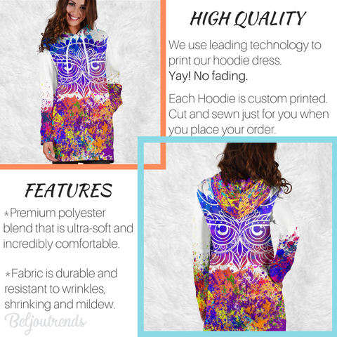 Image of Butterfly Mandala, Hoodie Dress, Sweatshirt Dress, Women'S Hippie, Cosmic