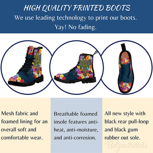 Colorful Roses Plants Flowers Floral Combat Boots, Womens Nylon Boots,