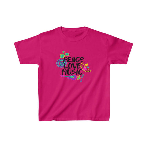 Image of Multicolored Peace Love Music Kids Heavy Cotton Tshirt