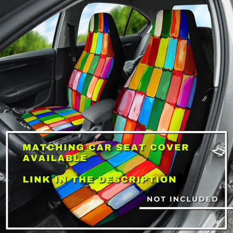 Image of Abstract Rainbow Colorful Tiles Mozaic Pattern Steering Wheel Cover, Car