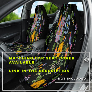 Birds & Flowers Patterned Car Seat Covers , Abstract Floral Art, Backseat Pet