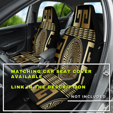 Image of Black And Gold Greek Style Car Mats Back/Front, Floor Mats Set, Car Accessories