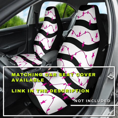 Image of Black Pink Stars Pattern Car Mats Back/Front, Floor Mats Set, Car Accessories