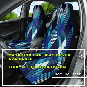 Blue Abstract Stripes Plaid Car Mats Back/Front, Floor Mats Set, Car Accessories