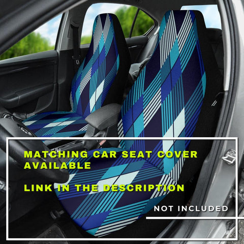 Image of Blue Abstract Stripes Plaid Pet Car Seat Covers - Backseat Protector, Artistic Car Accessories