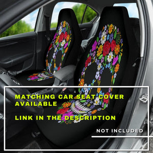 Colorful Abstract Floral Skull , Vibrant Car Back Seat Pet Covers, Backseat