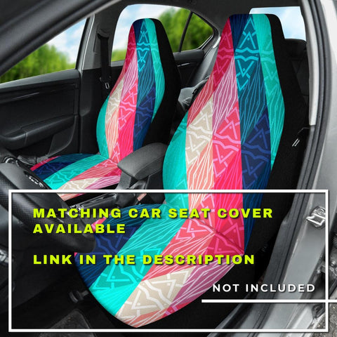 Image of Colorful Ethnic Square Pattern Car Mats Back/Front, Floor Mats Set, Car