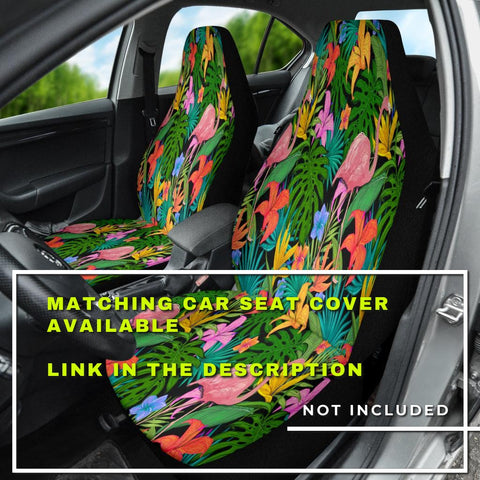 Image of Colorful Floral Flamingo Car Mats Back/Front, Floor Mats Set, Car Accessories