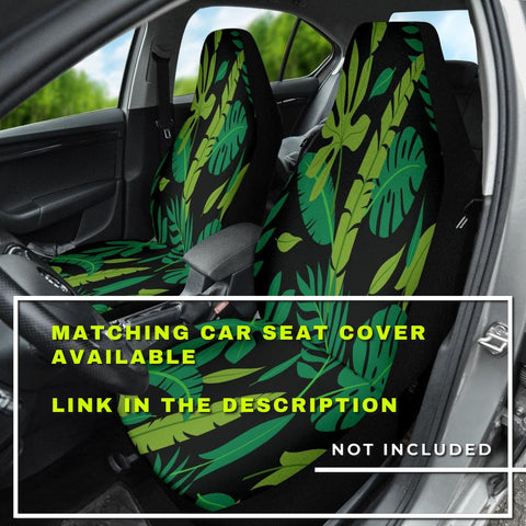 Image of Green Leaves & Flowers Car Back Seat Covers, Abstract Art Inspired Seat