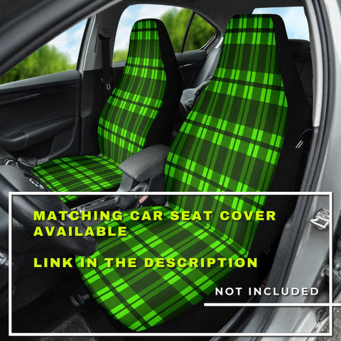 Image of Green Plaid Car Mats Back/Front, Floor Mats Set, Car Accessories