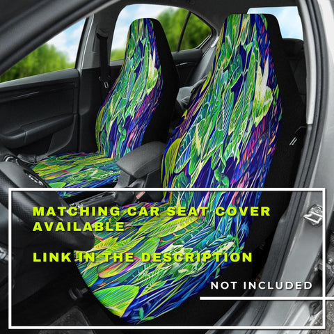 Image of Green Tropical Leaves Abstract Car Mats Back/Front, Floor Mats Set, Car