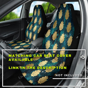 Gold Lotus Green Floral Space Car Mats Back/Front, Floor Mats Set, Car