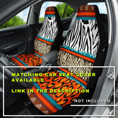 Image of Orange African Animal Print Pattern Car Seat Covers, Abstract Art Backseat Pet Protectors, Exotic Car Accessories